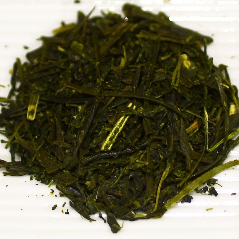 Yame sencha leaves, top-down